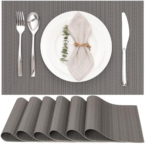 Dark Grey Woven Vinyl Placemats Set Six