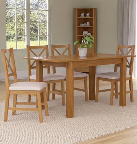 Oak Cross-Back Beige Padded Extendable Dining