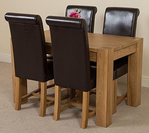 Kuba Solid Oak 125cm Brown Leather Set