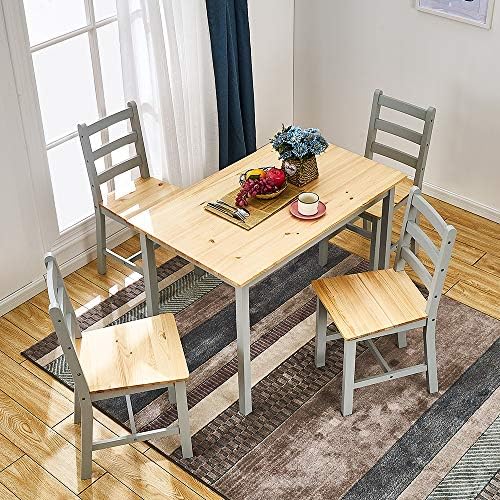Grey Pine Lacquered Four-Chair Dining Set