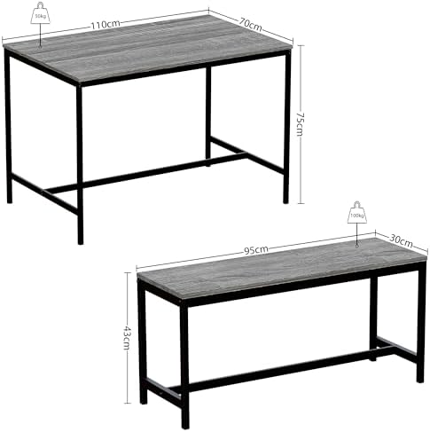 Grey Two-Bench Four-Seater Dining Set