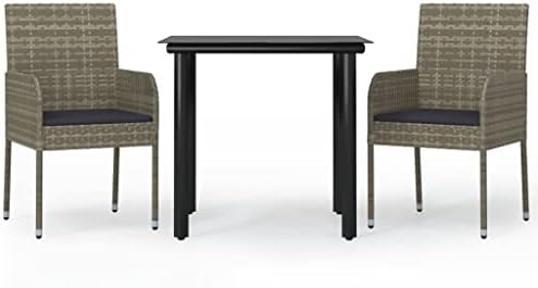 Black Grey Rattan Three-Piece Garden Set