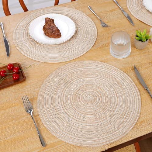 Beige Round Braided Placemats Set Six