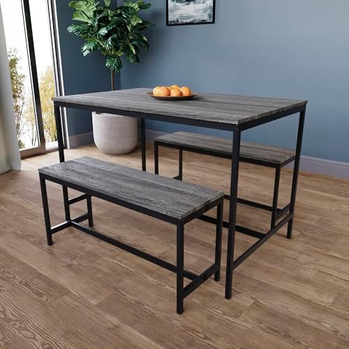 Grey Two-Bench Four-Seater Dining Set
