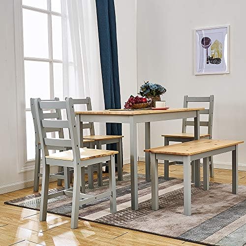 Grey Pine Lacquered Four-Chair Dining Set