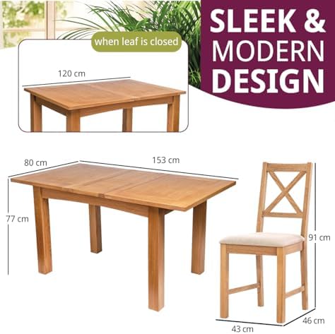 Oak Cross-Back Beige Padded Extendable Dining